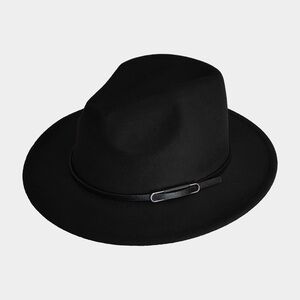 Black Vegan Leather Band Solid Panama Hat
